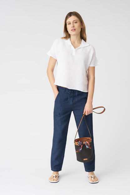 Women's Linen Tennis Shirt – White, view 3