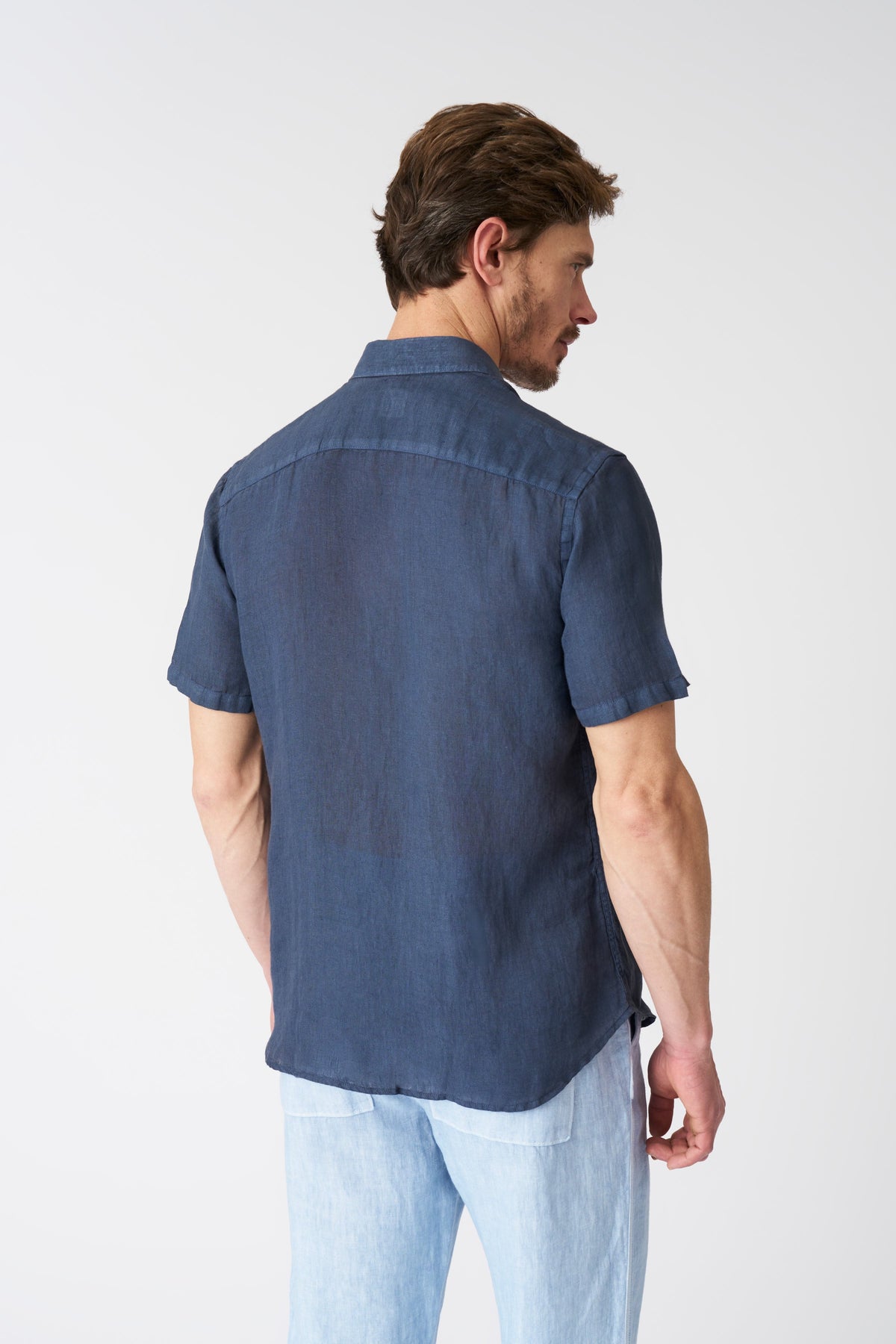 Men's Regular Fit Linen Shirt with Pocket – Navy Fade, view 4