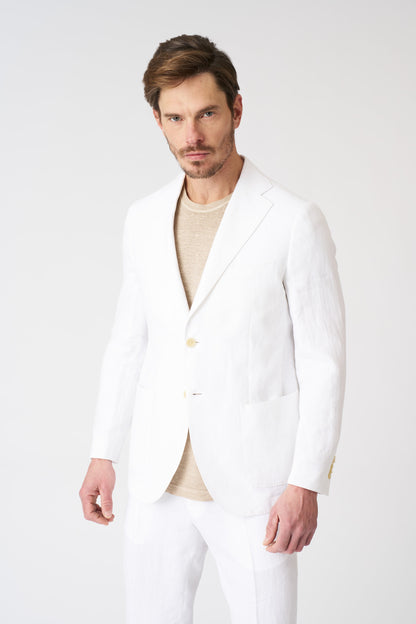 Men's Linen Slim Fit Single-Breasted Blazer with Patch Pockets – White, view 3