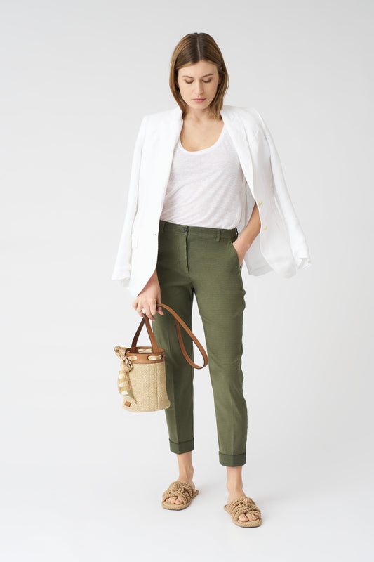 Women's Linen Cropped Chino Pants – Caffe Soft Fade, view 1