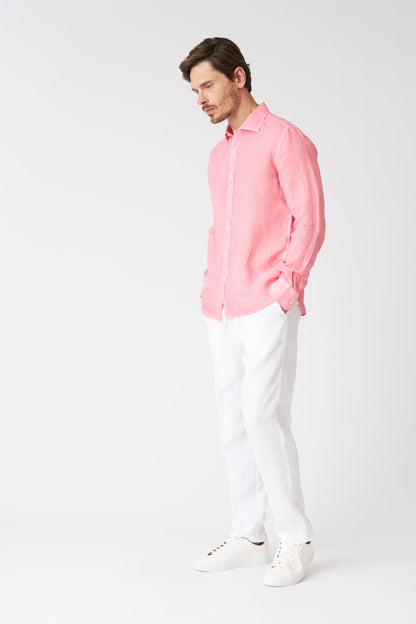 Men's Melange Slim Fit Linen Shirt – Geranium Soft Fade, view 3