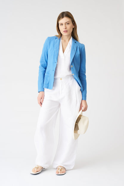 Women's Linen Fitted Blazer – Indigo, view 3