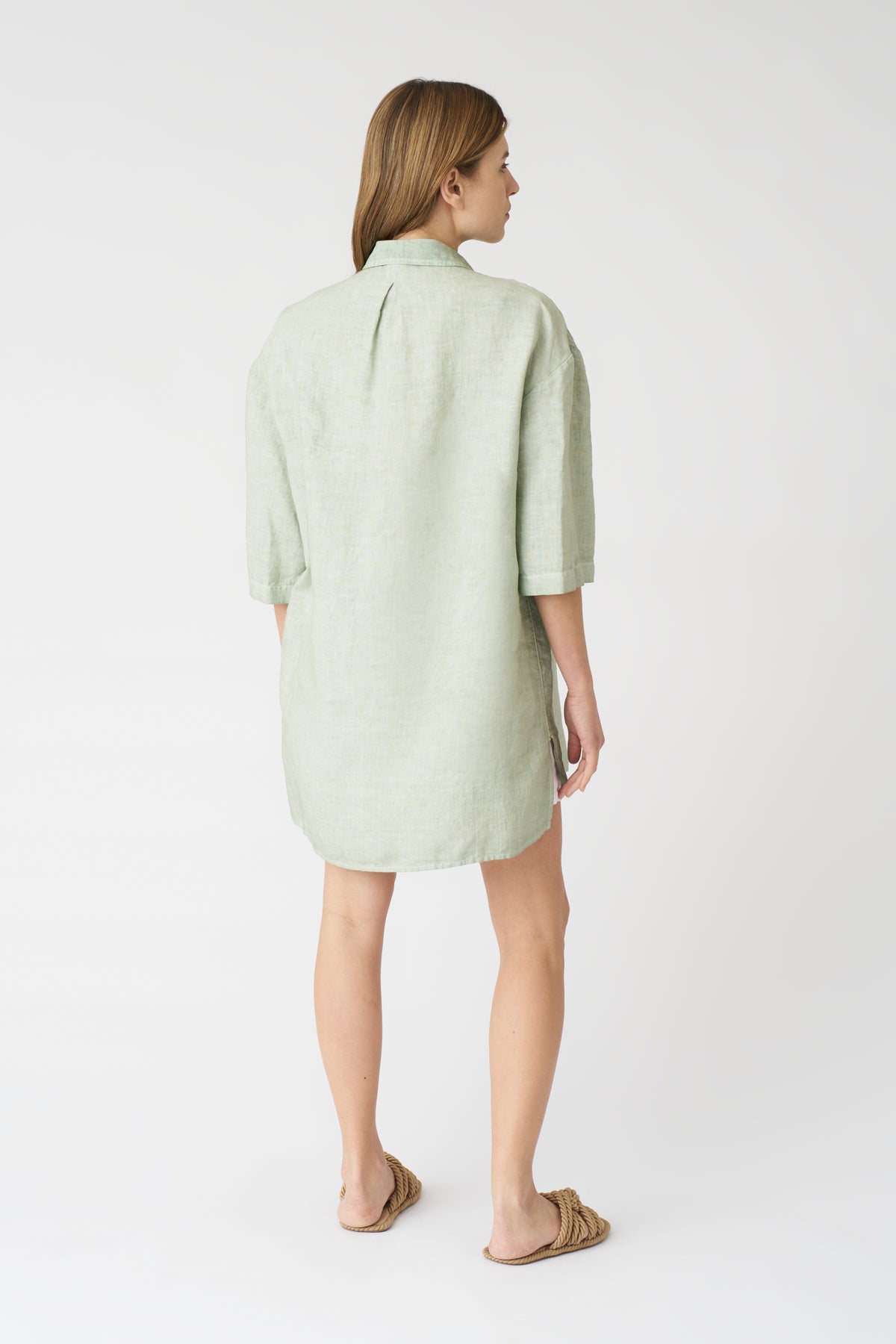 Women's Linen Shirt Dress – Pistache Soft Fade, view 4