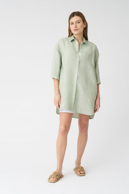 Women's Linen Shirt Dress – Pistache Soft Fade, view 1