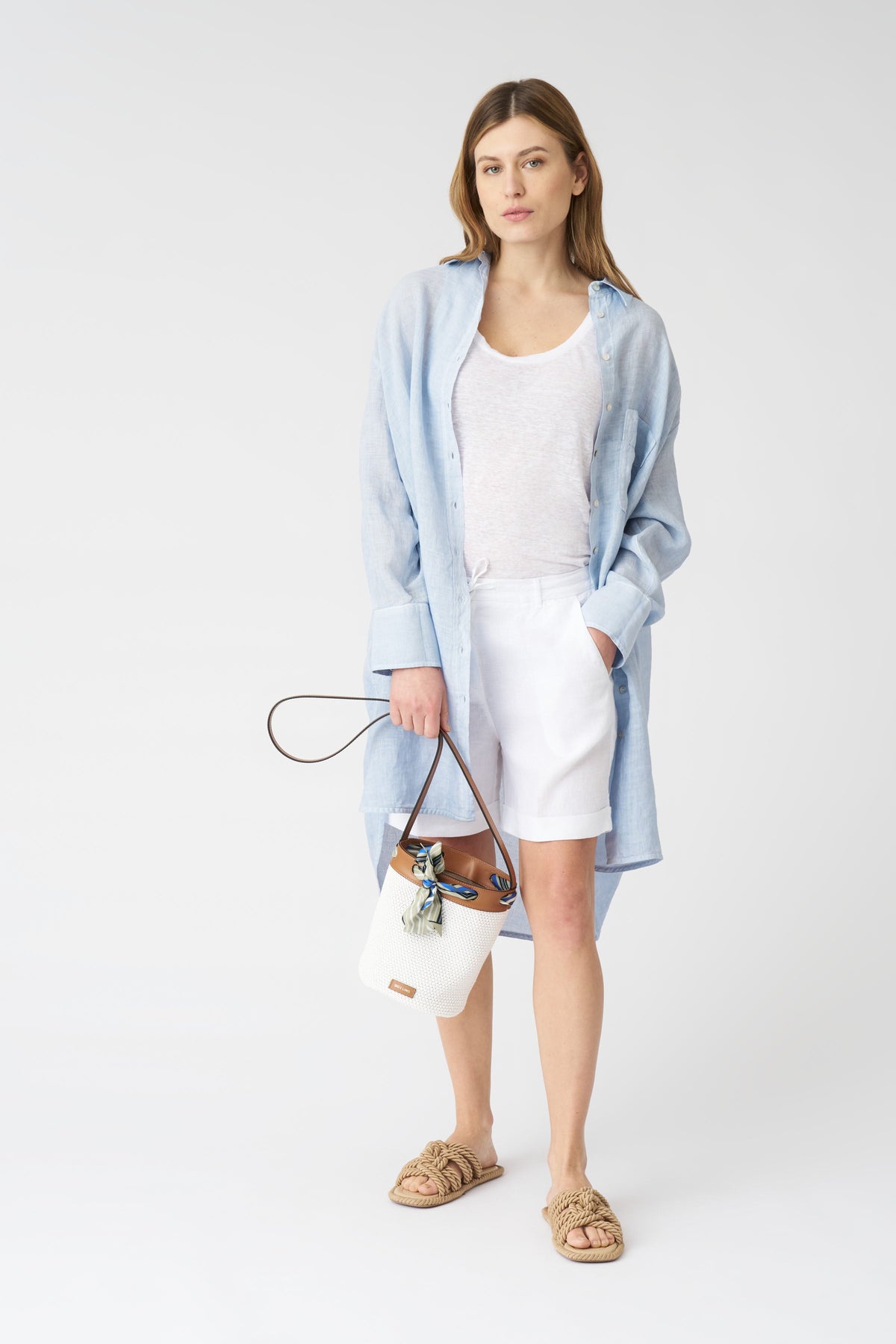 Women's Linen Oversized Shirt Dress – Sea Soft Fade, view 3