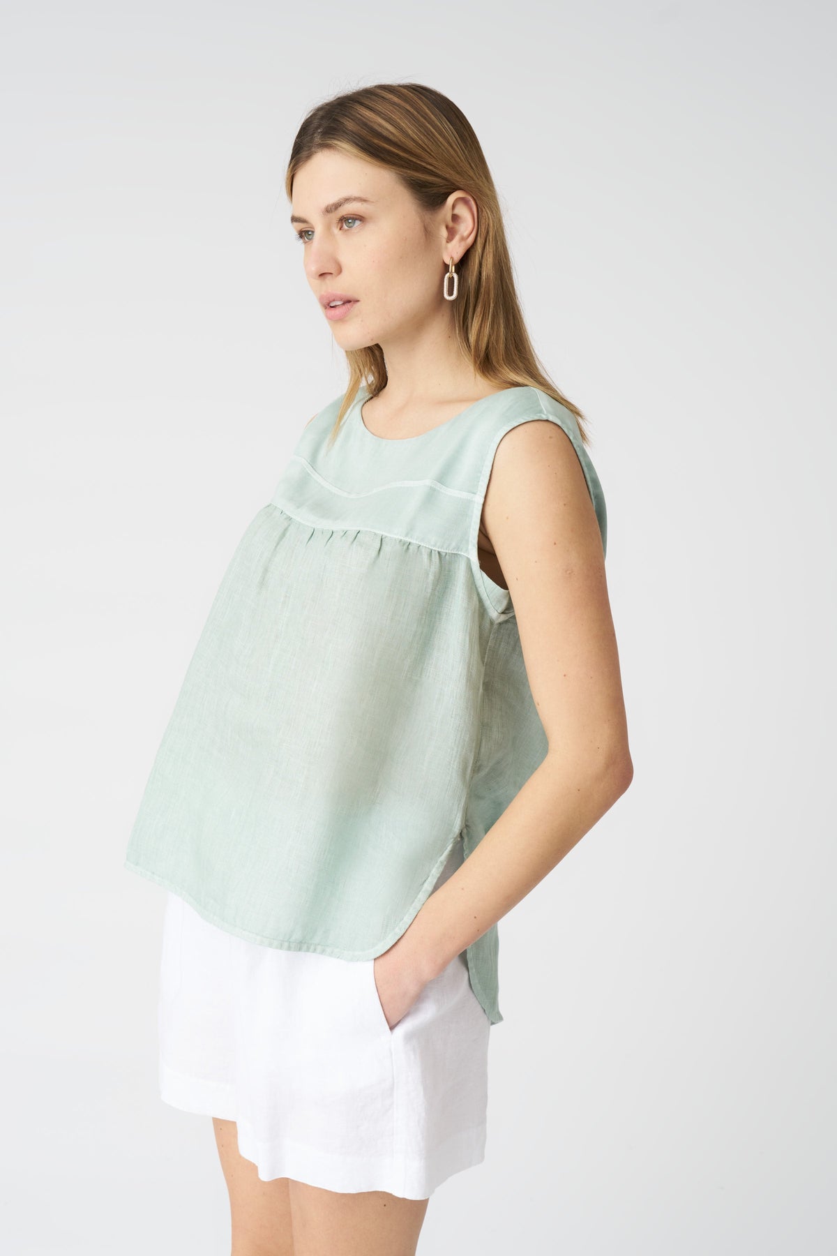 Women's Linen Tank Blouse – Pistache, view 1