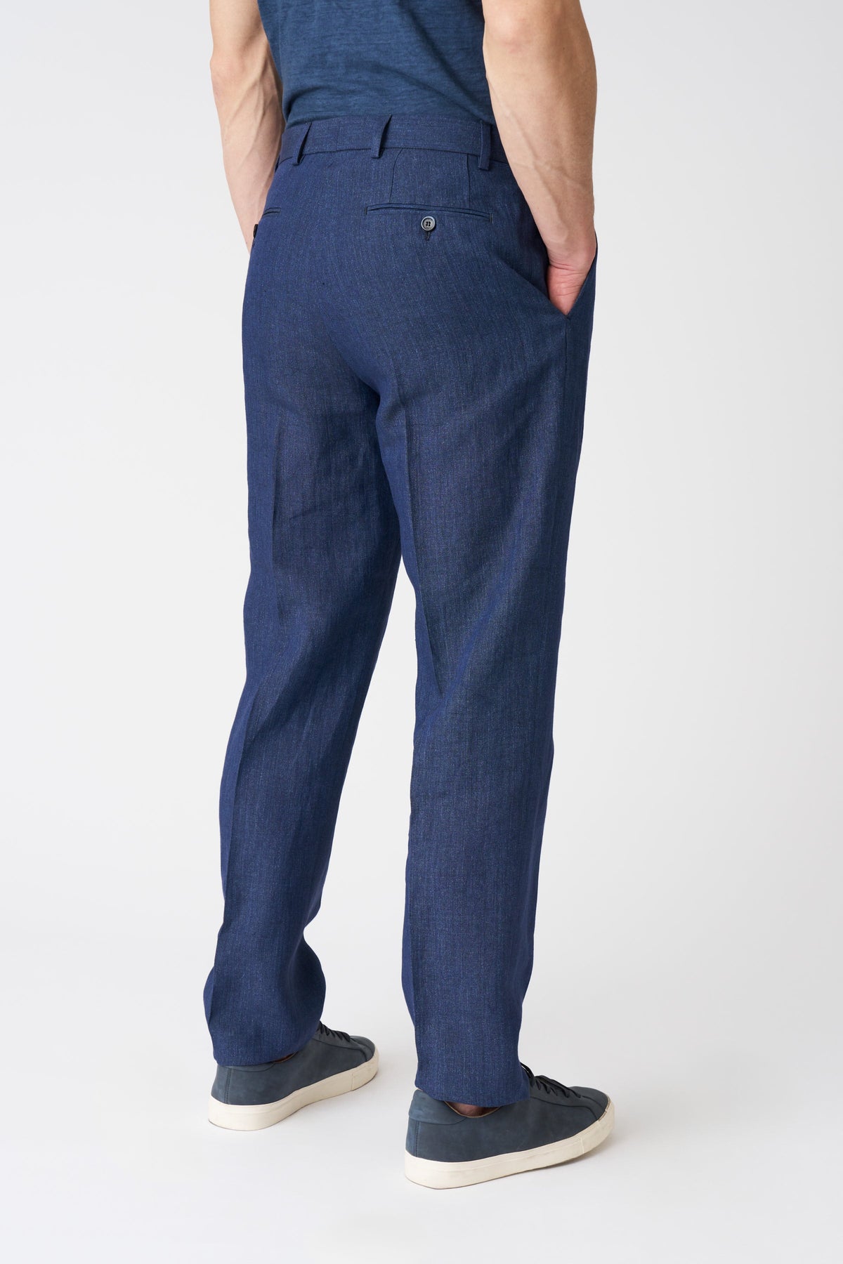 Men's Linen Chino Pants with Pleats – Navy, view 4