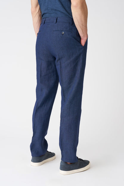 Men's Linen Chino Pants with Pleats – Navy, view 4
