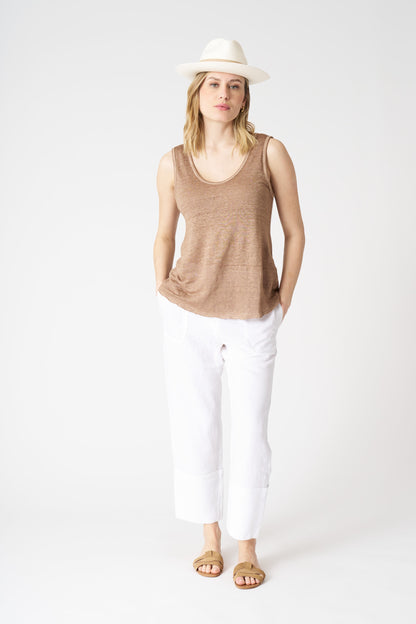 Women's Linen Relaxed-Fit Tank Top – Tabacco Soft Fade, view 3