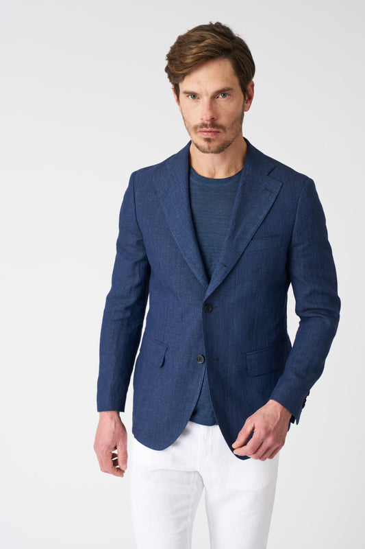Men's Linen Slim Fit Single-Breasted Blazer – Navy, view 1