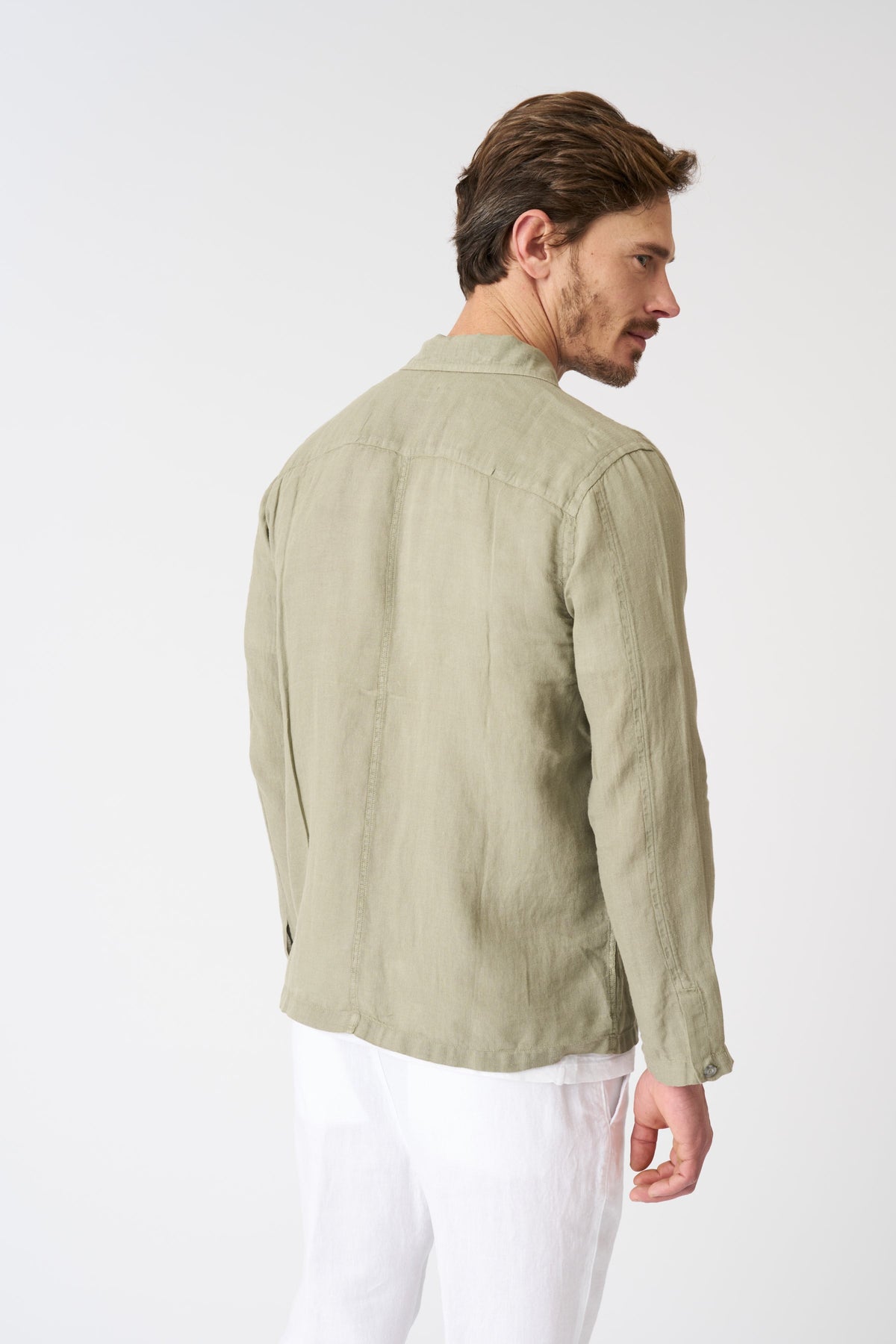 Men's Notched Collar Regular Fit Linen Shirt – Cactus, view 4