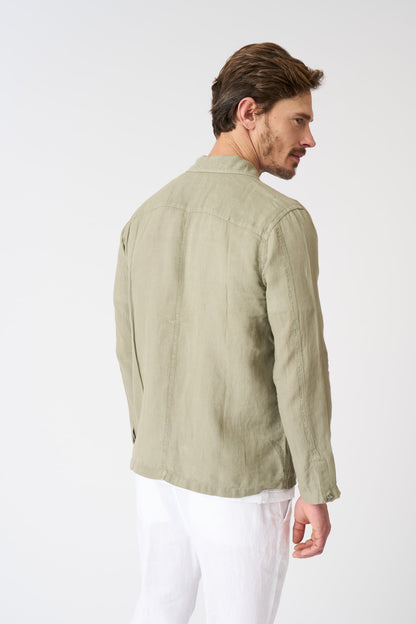 Men's Notched Collar Regular Fit Linen Shirt – Cactus, view 4