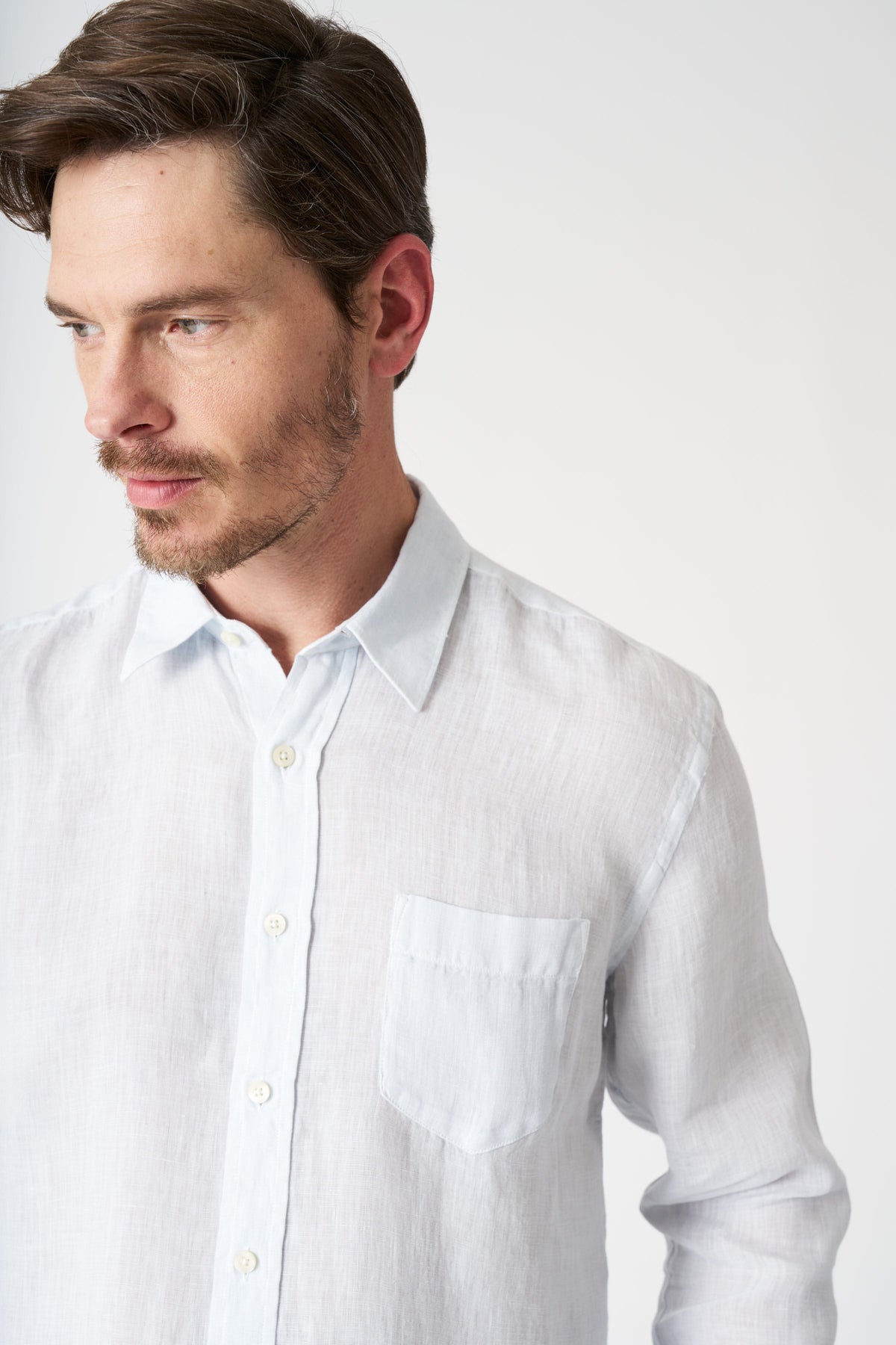Men's Italian Collar Regular Fit Linen Shirt with Pocket – Sea Soft Fade, view 2