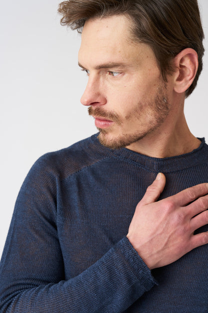 Men's Linen Crewneck Sweater – Navy Fade, view 2