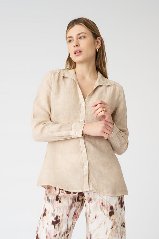 Women's Lily Linen Shirt – Beige Soft Fade, view 1