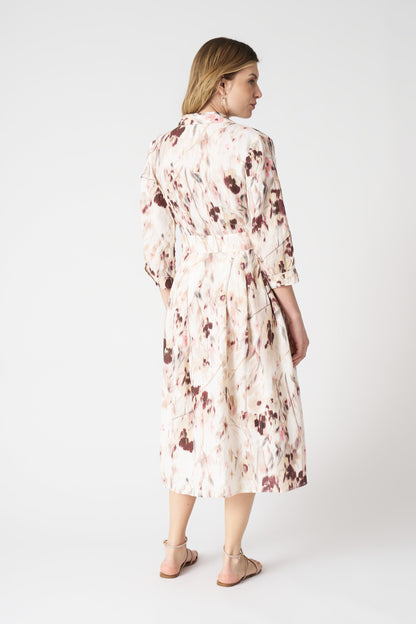 Women's Japanese Flower Linen Shirt Dress – Washed-Pink Print, view 4