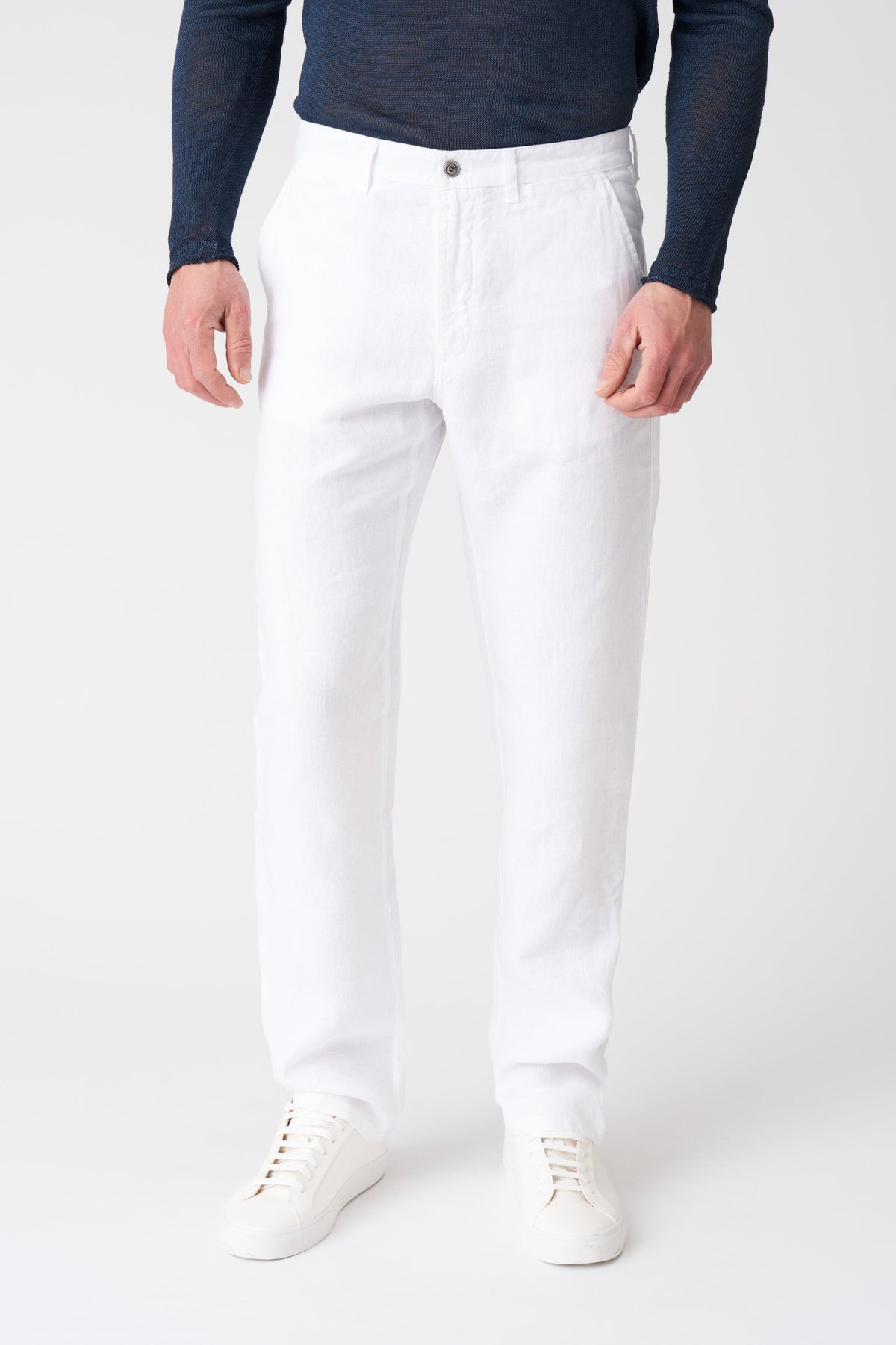 Men's Linen Bootcut Pants – White, view 3