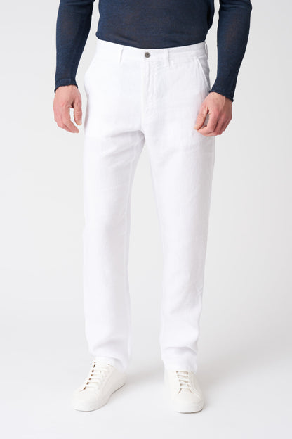 Men's Linen Bootcut Pants – White, view 3