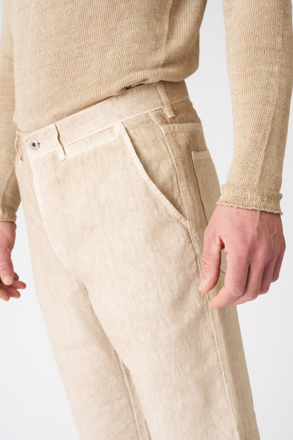 Men's Linen Bootcut Pants – Beige Soft Fade, view 2
