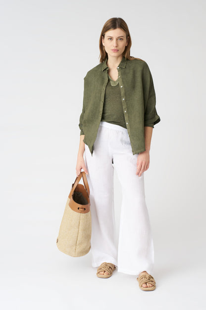 Women's Kara Linen T-Shirt – Caffe Soft Fade, view 3