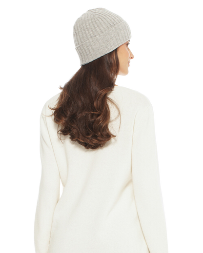 Monticelli Pure Cashmere Ribbed Hat Light Grey 4