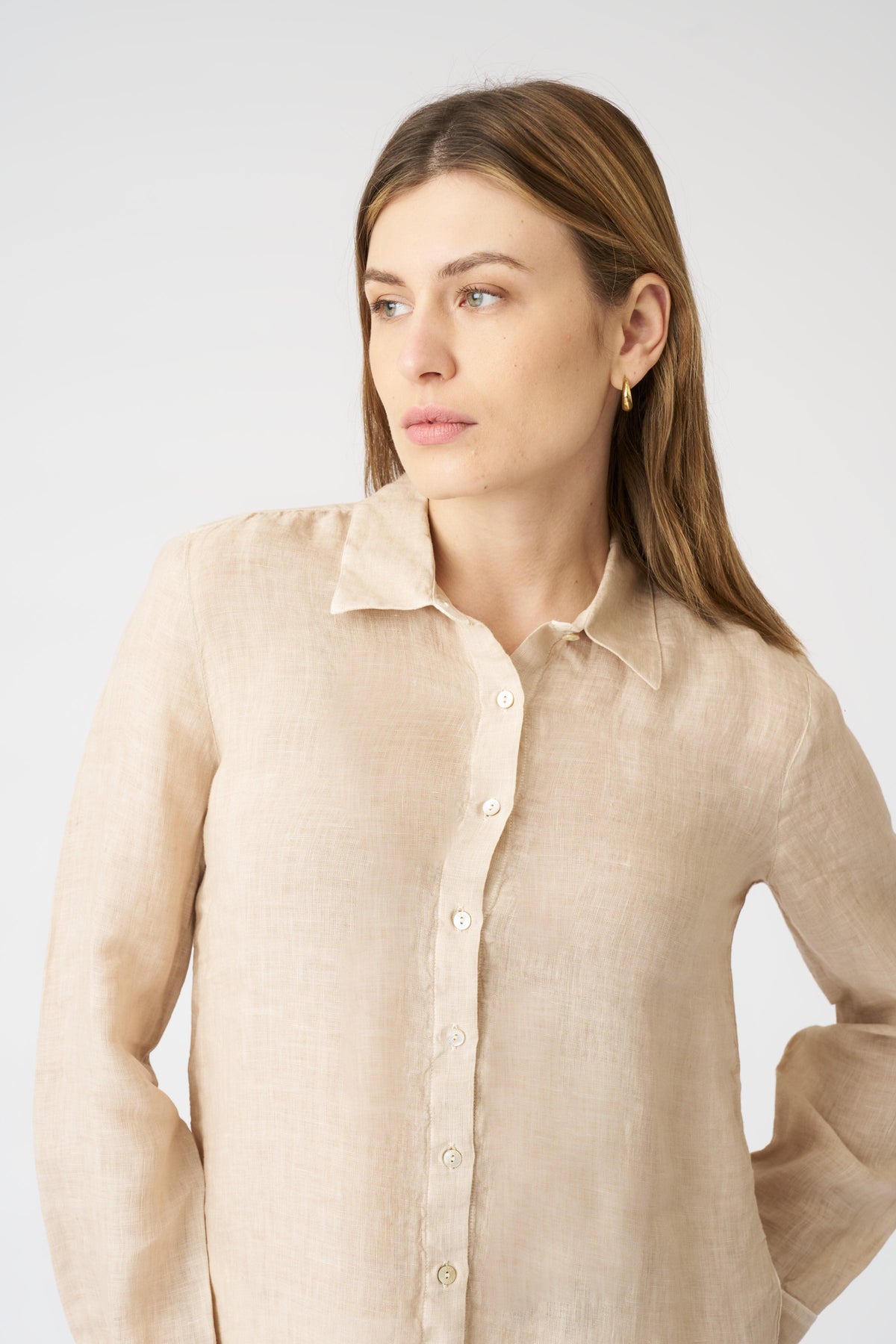 Women's Linen Regular-Fit Shirt – Beige Soft Fade, view 2
