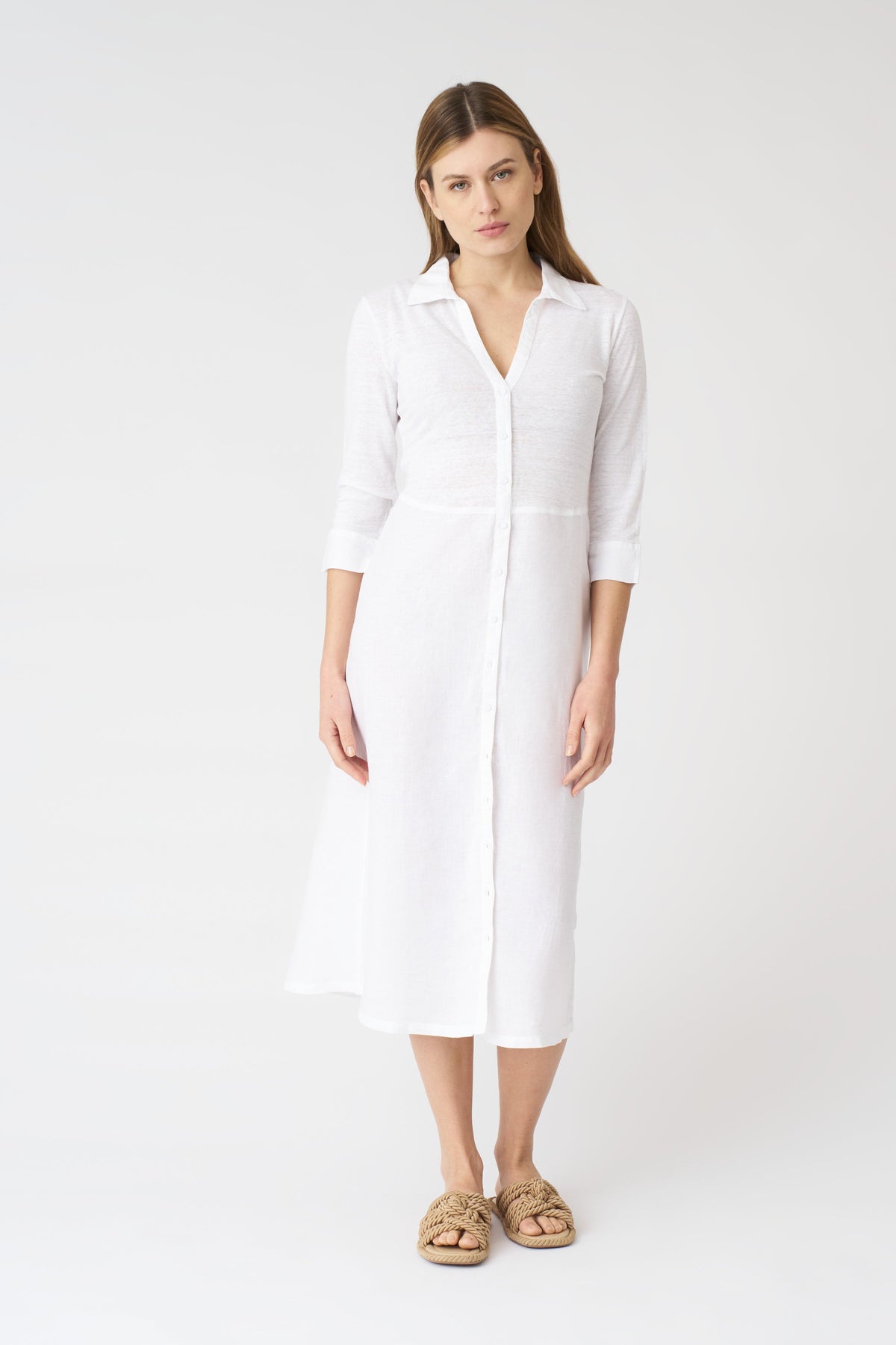 Women's 'Kat' Linen Shirt Dress – White, view 1