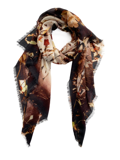 Oversized Ultrafine Pure Cashmere Floral Scarf Wrap Brown