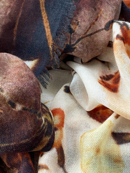 Oversized Ultrafine Pure Cashmere Floral Scarf Wrap Brown
