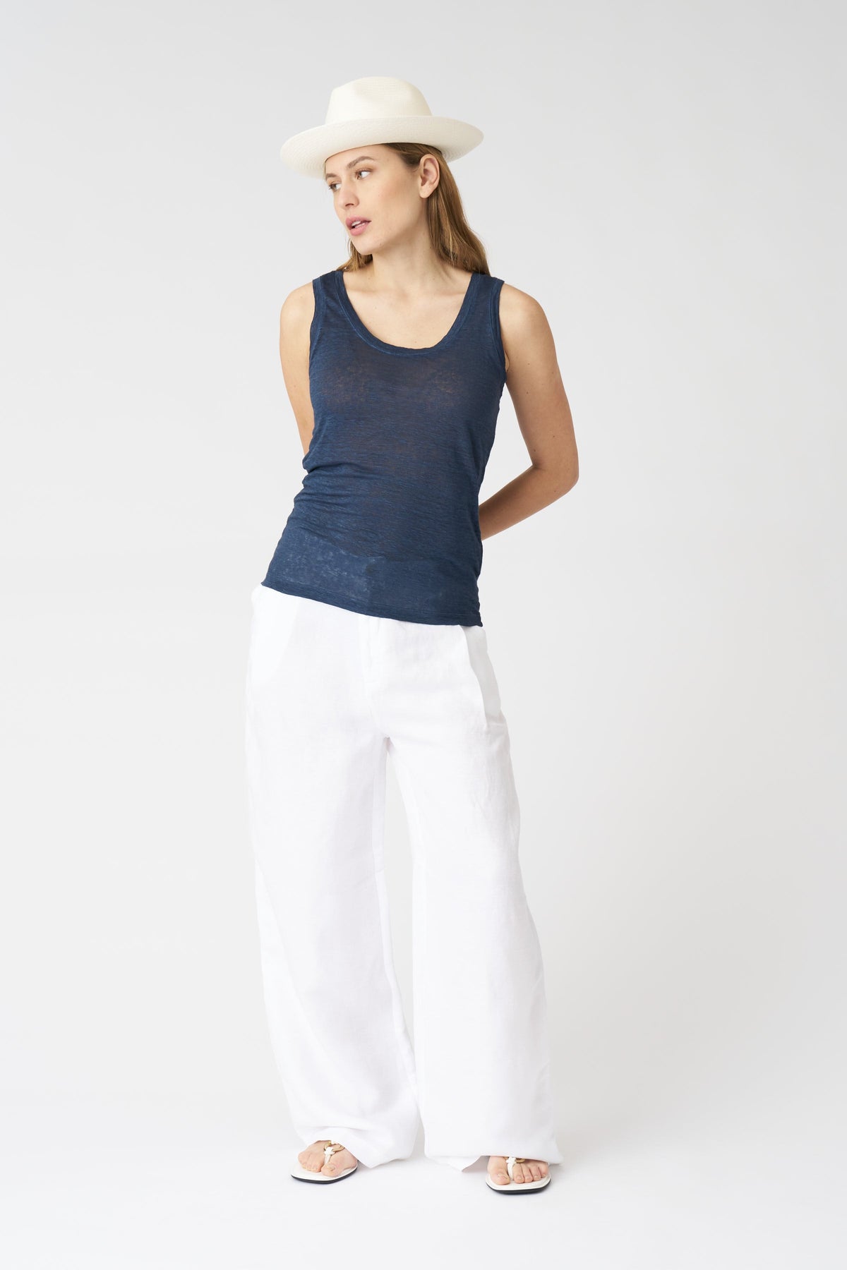 Women's Mila Linen Tank Top – Navy Fade, view 3