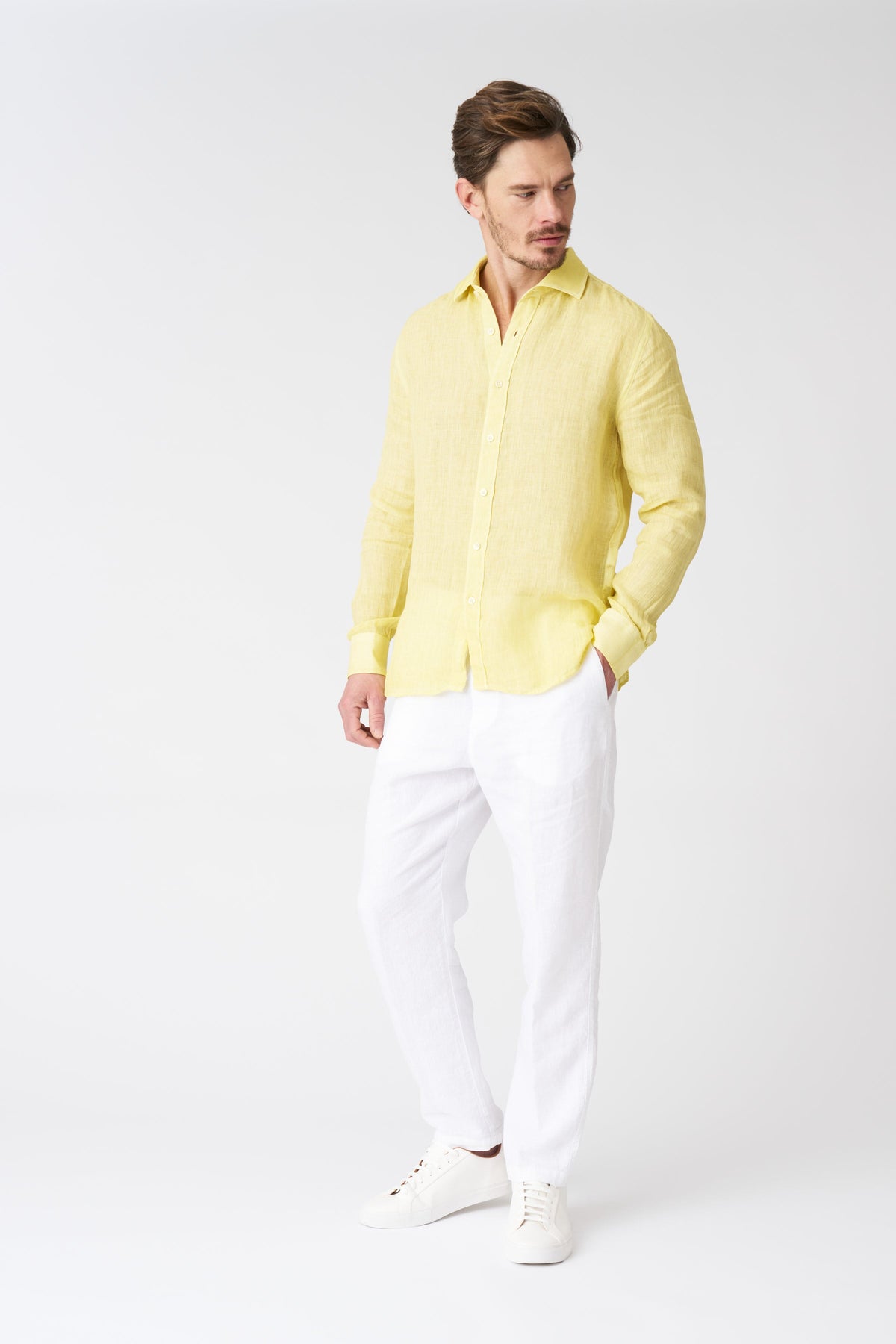 Men's Melange Slim Fit Linen Shirt – Sun Soft Fade, view 3