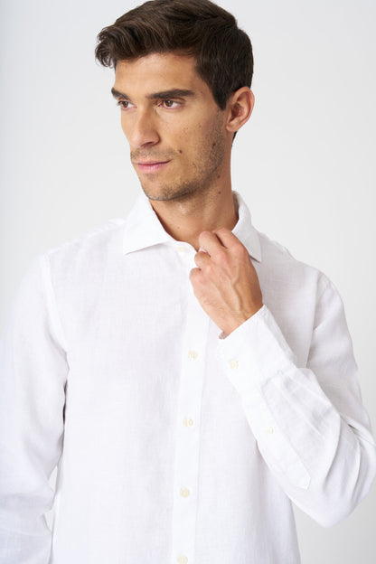 Men's Slim Fit Linen Shirt – White, view 2