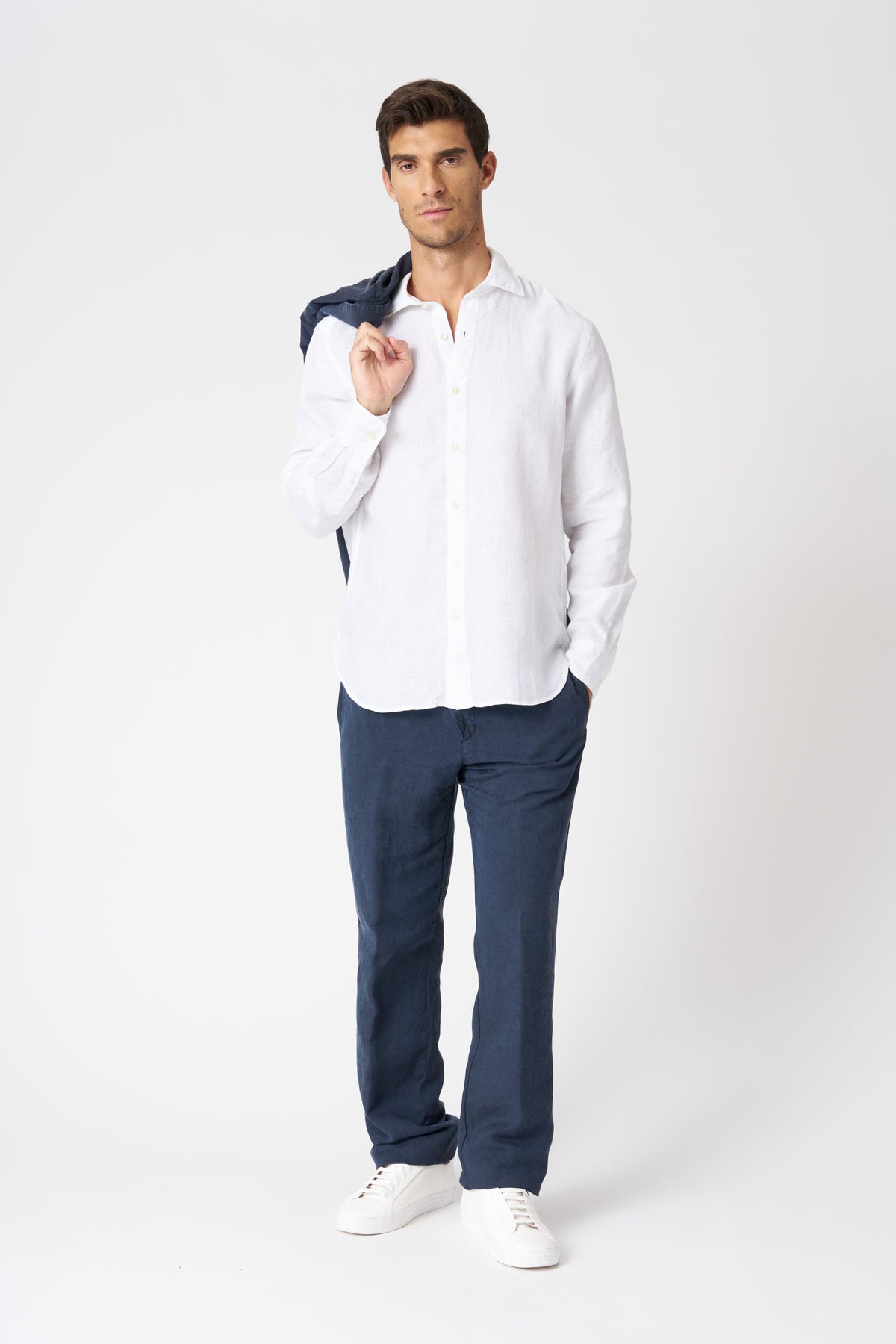 Men's Slim Fit Linen Shirt – White, view 3