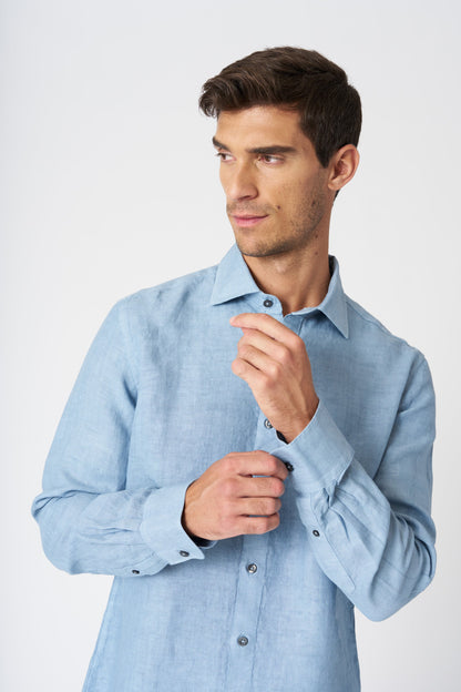 Men's Slim Fit Linen Shirt – Sugar, view 2