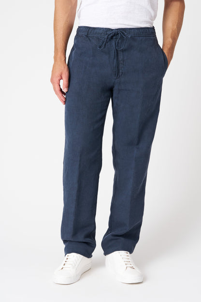 Men's Linen-Lyocell Drawstring Pants with Pockets – Marine, view 3
