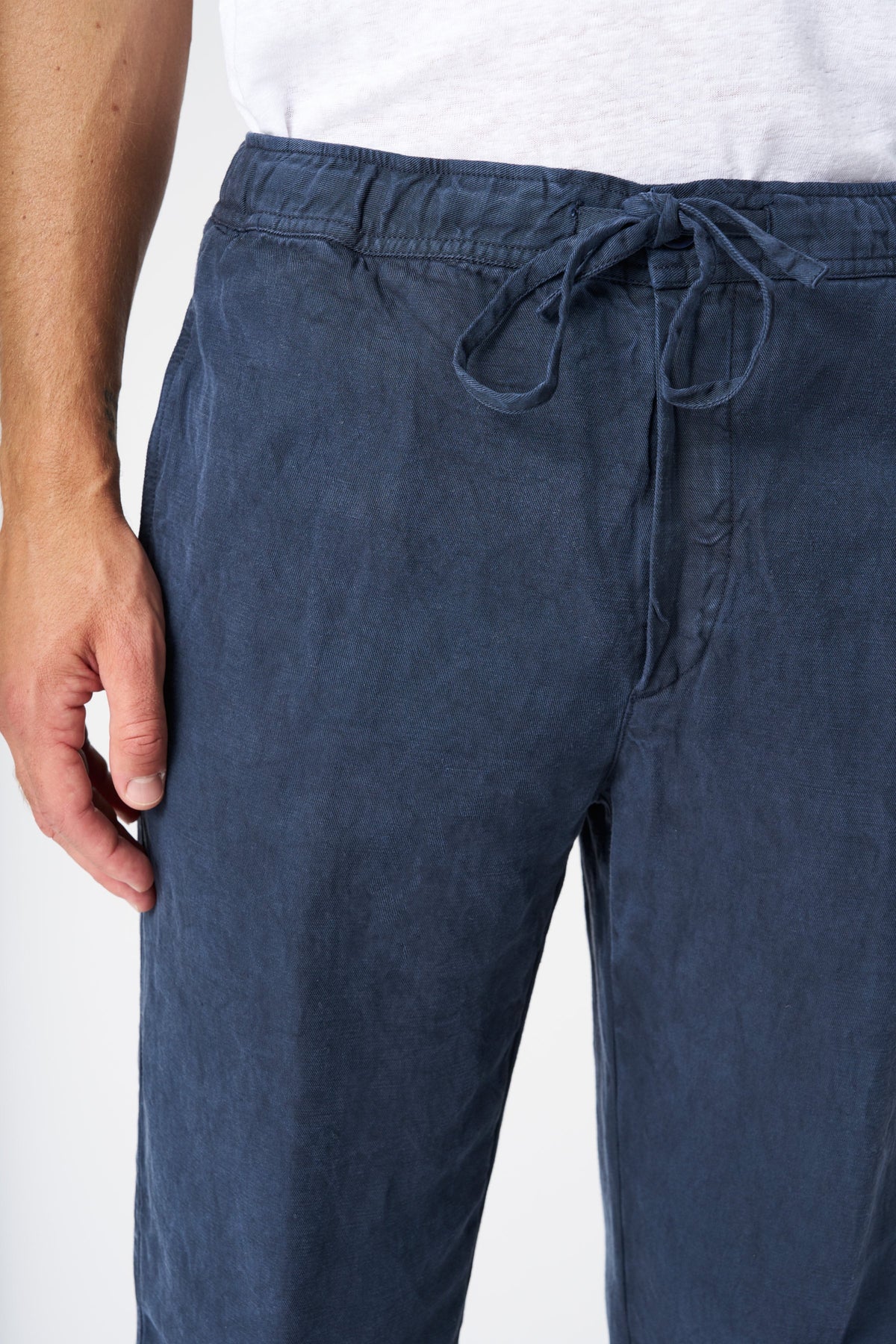 Men's Linen-Lyocell Drawstring Pants with Pockets – Marine, view 2