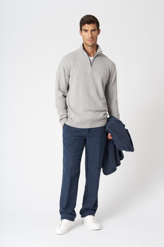 Men's Linen-Lyocell Drawstring Pants with Pockets – Marine, view 1