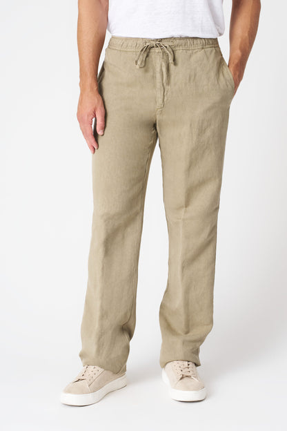 Men's Linen-Lyocell Drawstring Pants with Pockets – Olive, view 3
