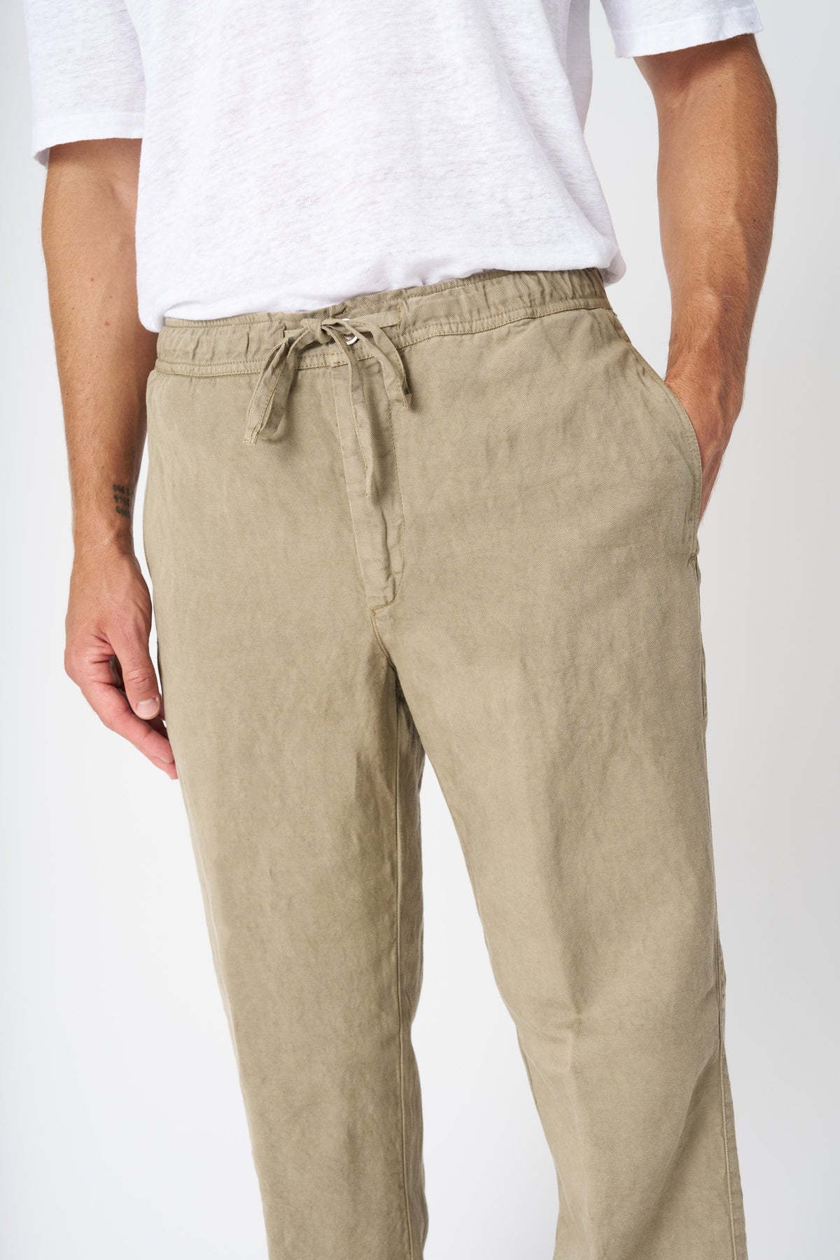 Men's Linen-Lyocell Drawstring Pants with Pockets – Olive, view 2