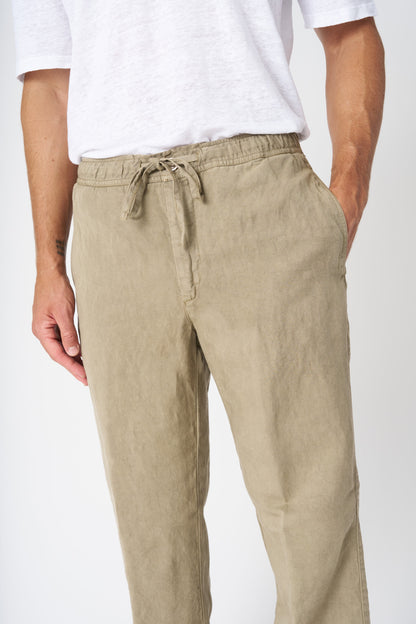 Men's Linen-Lyocell Drawstring Pants with Pockets – Olive, view 2