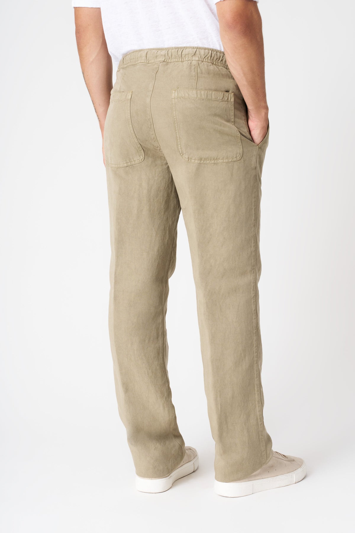 Men's Linen-Lyocell Drawstring Pants with Pockets – Olive, view 4