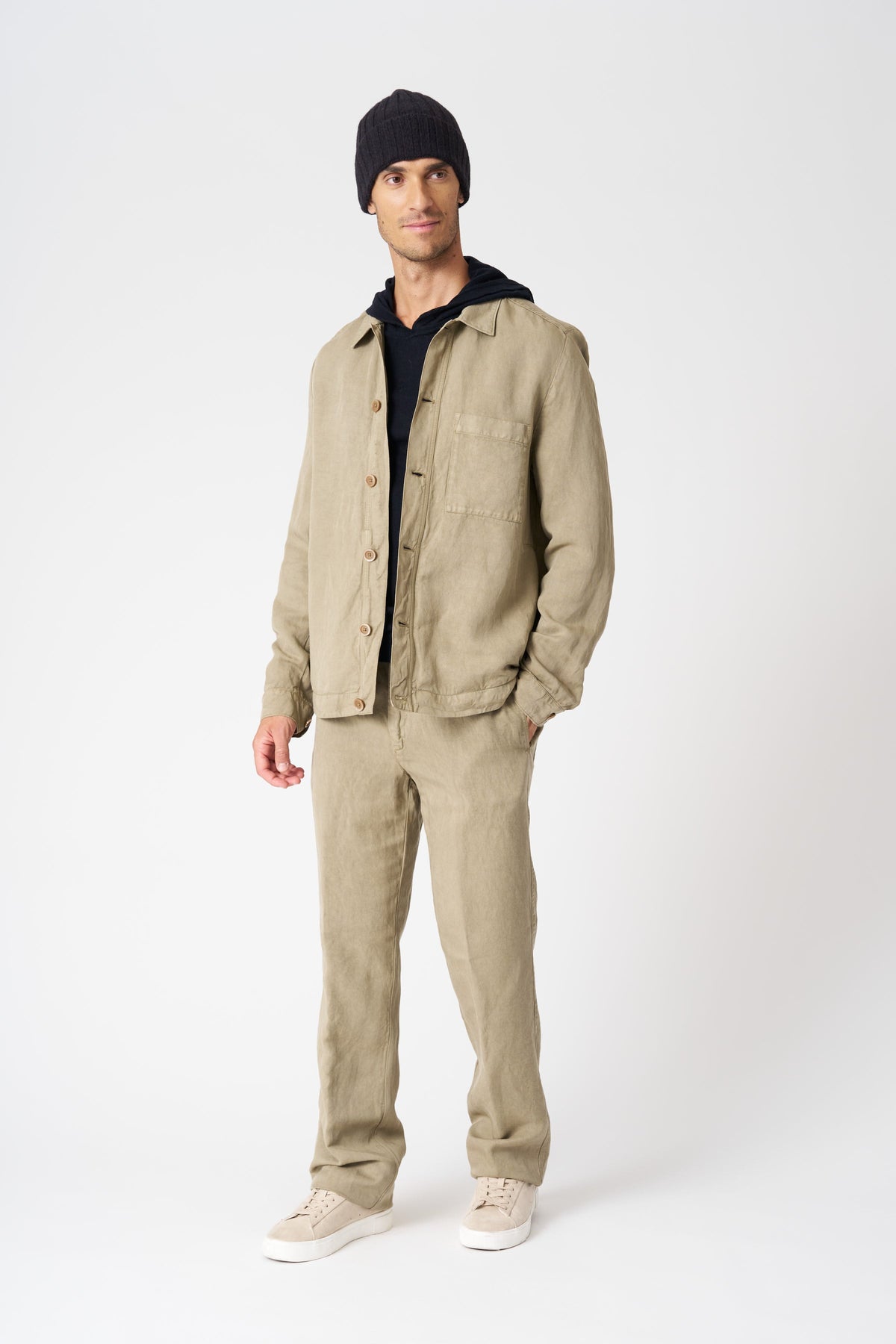 Men's Linen-Lyocell Drawstring Pants with Pockets – Olive, view 1