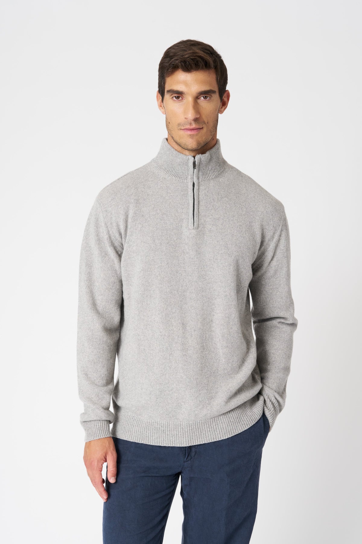 Men's Cashmere-Wool Half-Zip Knit Sweater – Perla, view 1