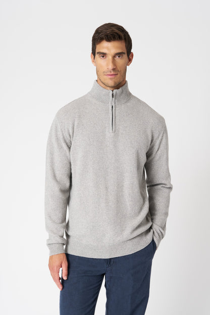 Men's Cashmere-Wool Half-Zip Knit Sweater – Perla, view 1