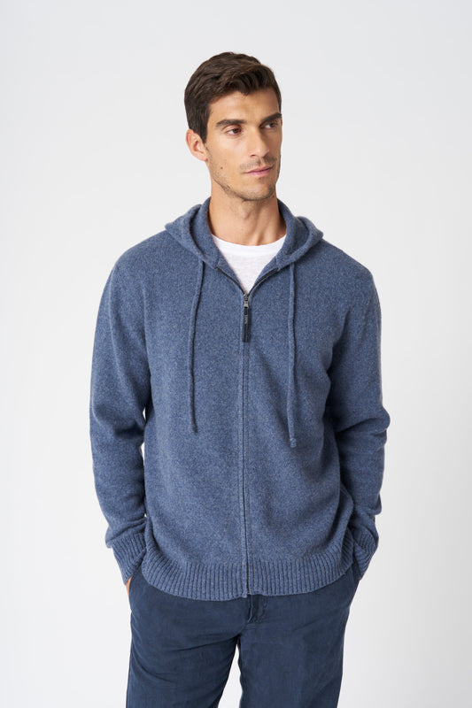 Men's Cashmere-Wool Knit Zip Hoodie – Light Denim, view 1