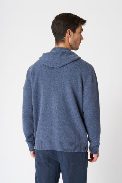 Men's Cashmere-Wool Knit Zip Hoodie – Light Denim, view 4