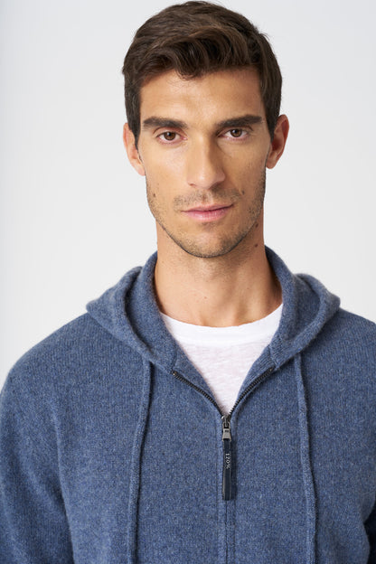 Men's Cashmere-Wool Knit Zip Hoodie – Light Denim, view 2