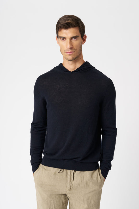 Men's Wool Knit Hoodie – Navy Blue, view 1