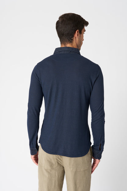 Men's Classic Collar Slim Fit Linen Shirt – Marine, view 4