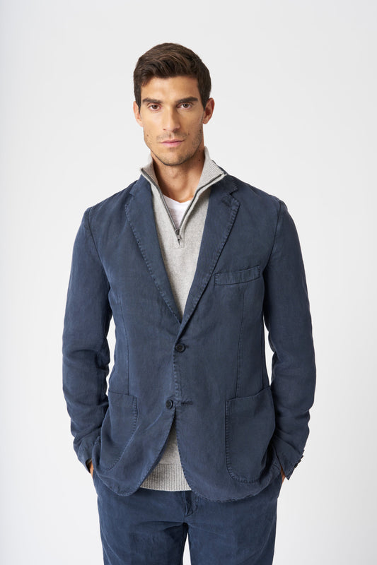 Men's Linen-Lyocell Tailored Single-Breasted Jacket – Marine, view 1